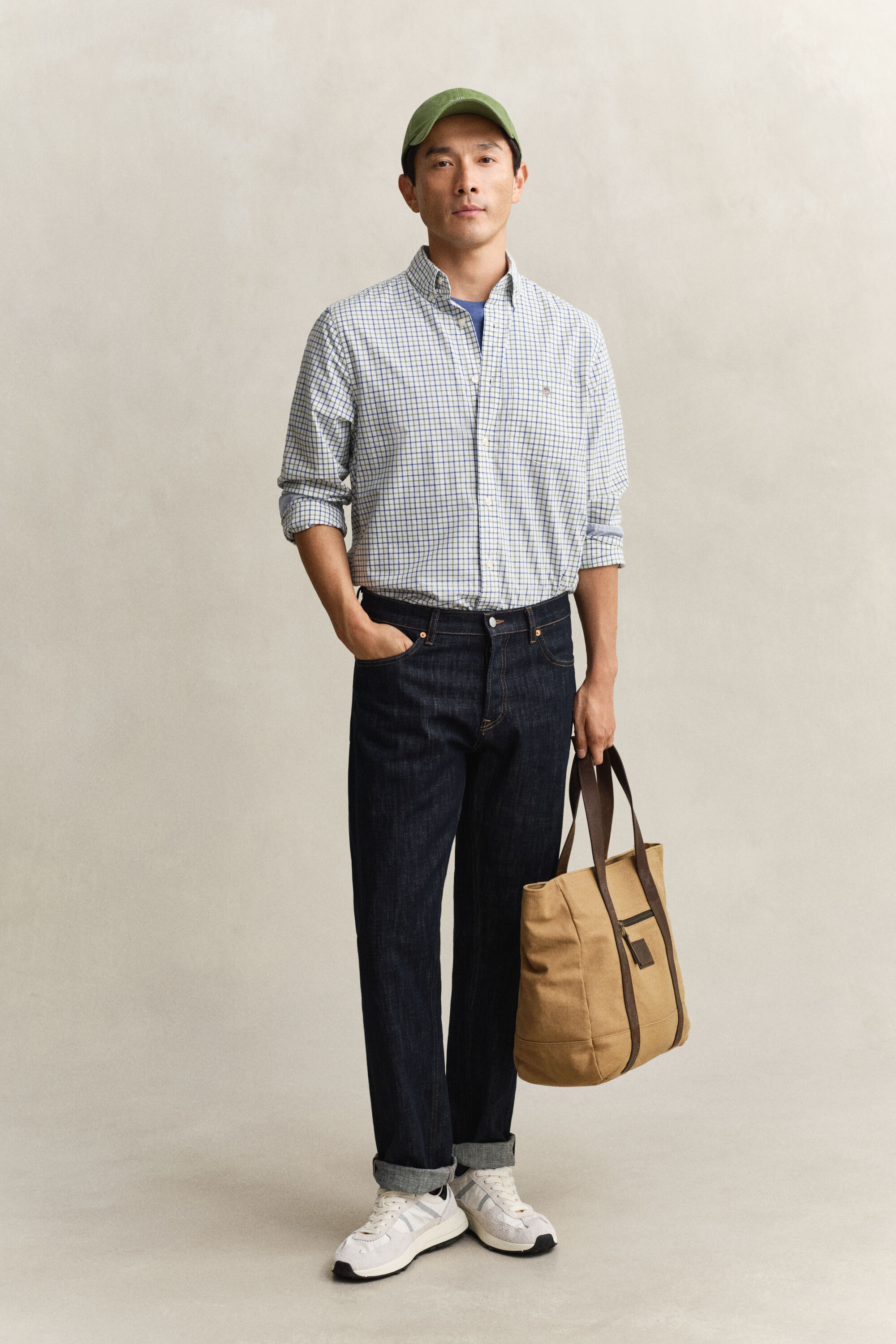 Klassisk poplin-skjorte med tern