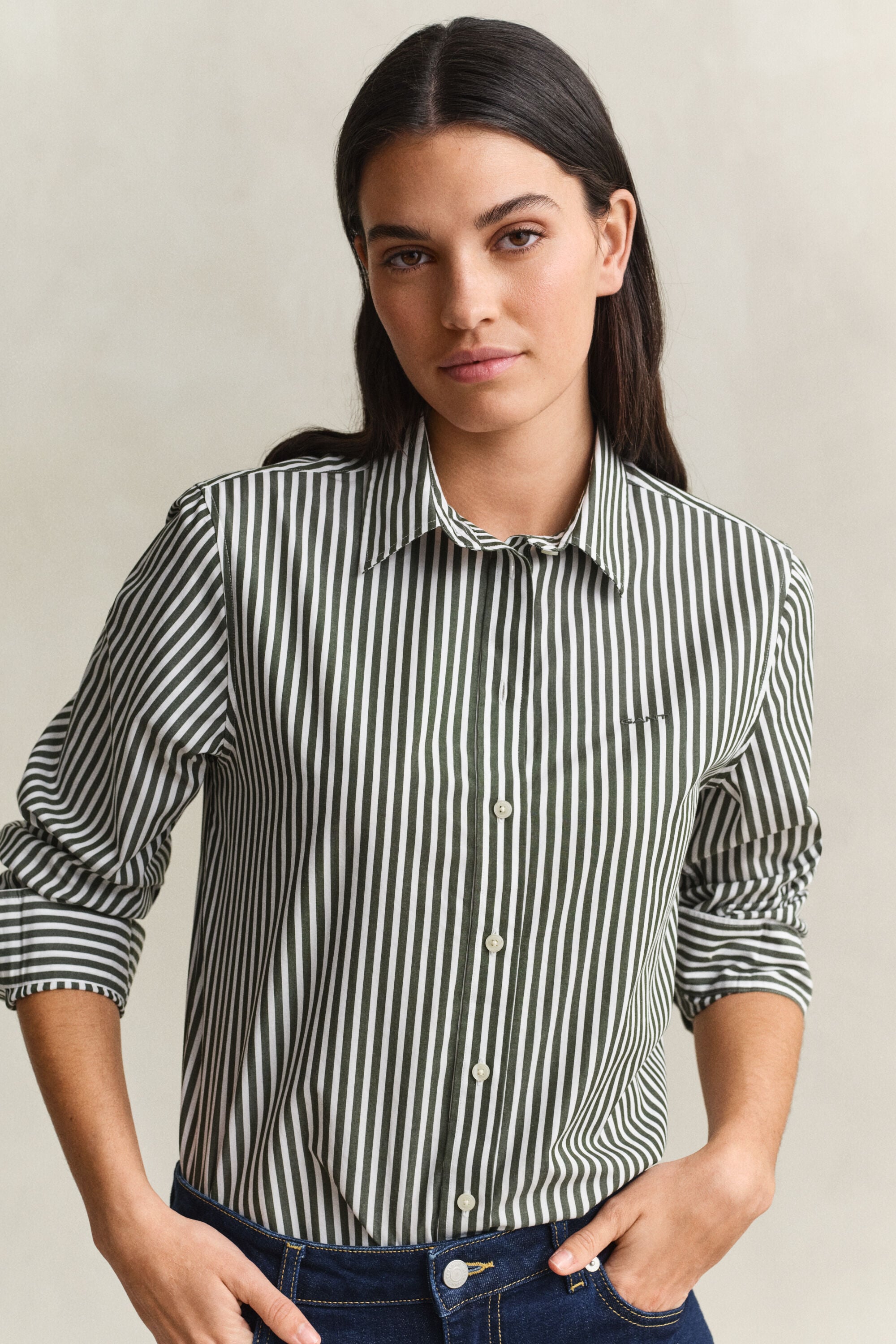 Regular fit stribet klassisk poplin-skjorte