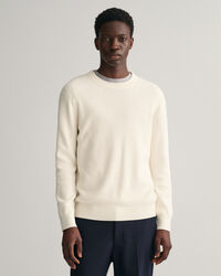 Ribstrikket crewneck sweater af bomuld og uld