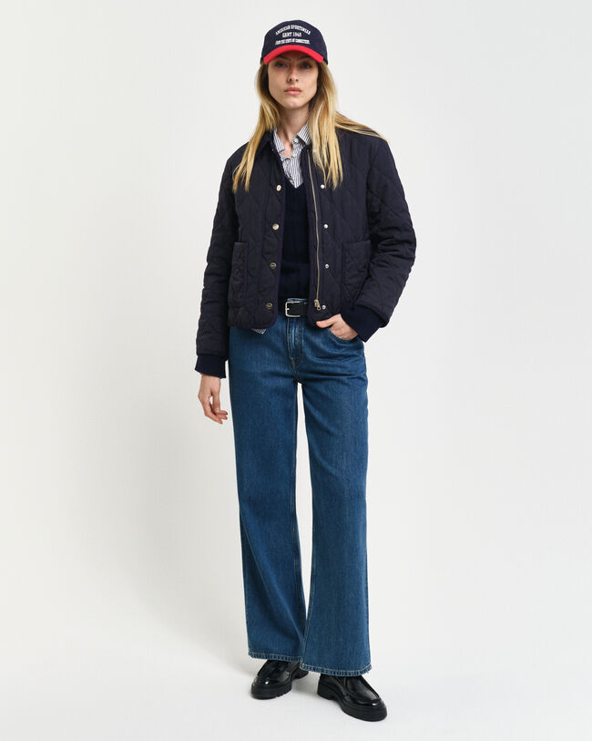 Quiltet jakke med detaljer i jernbanefløjl