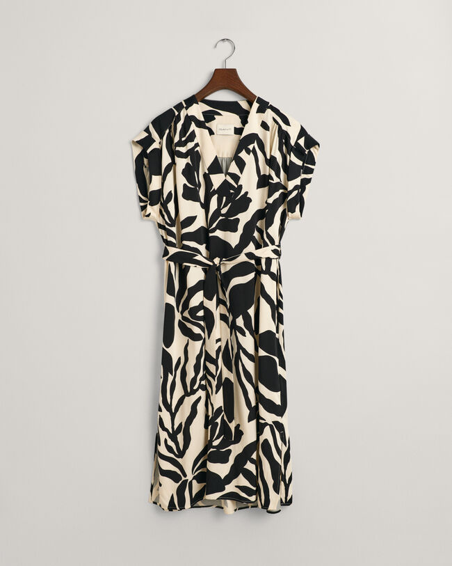 Palm Print kjole med korte ærmer