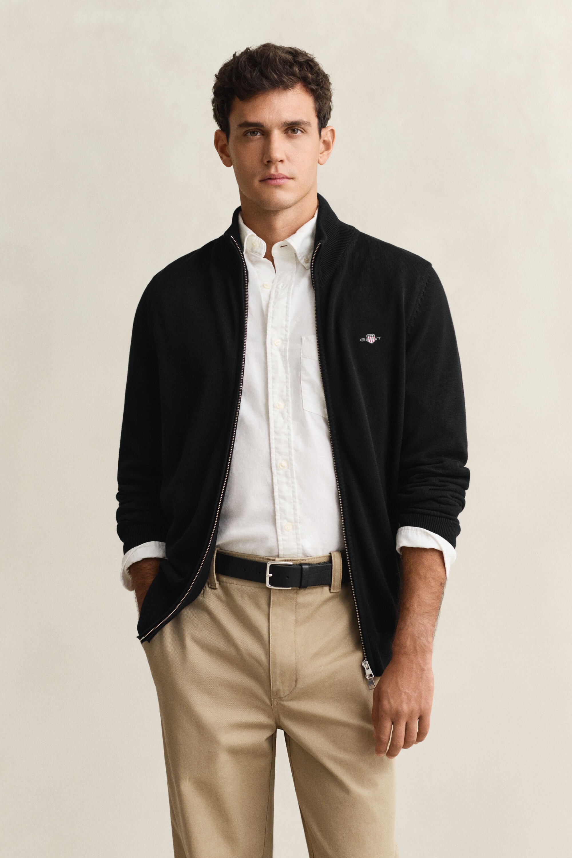 Afslappet cardigan i bomuld med lynlås