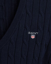 Kabelsweater af strækbomuld med V-hals