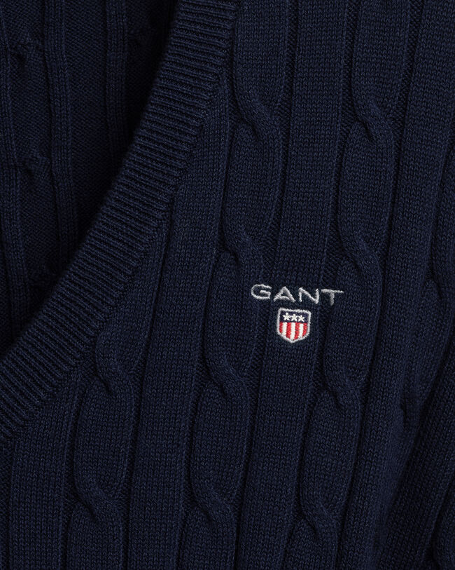 Kabelsweater af strækbomuld med V-hals