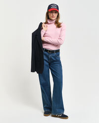 Ribstrikket langærmet top med rullekrave