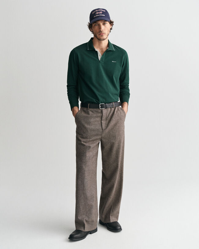 Langærmet poloskjorte med tekstureret krave