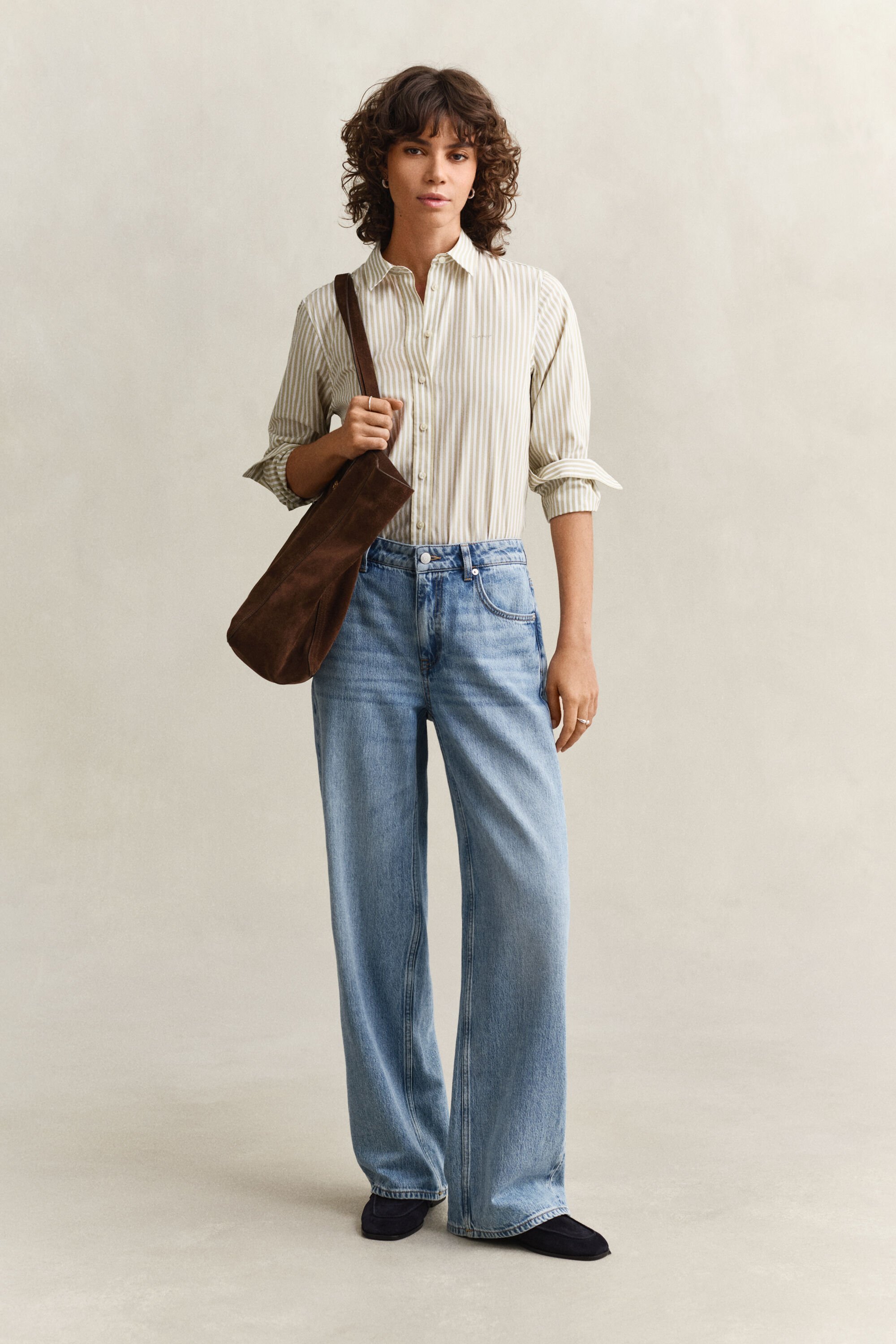 Regular fit klassisk stribet poplin-skjorte