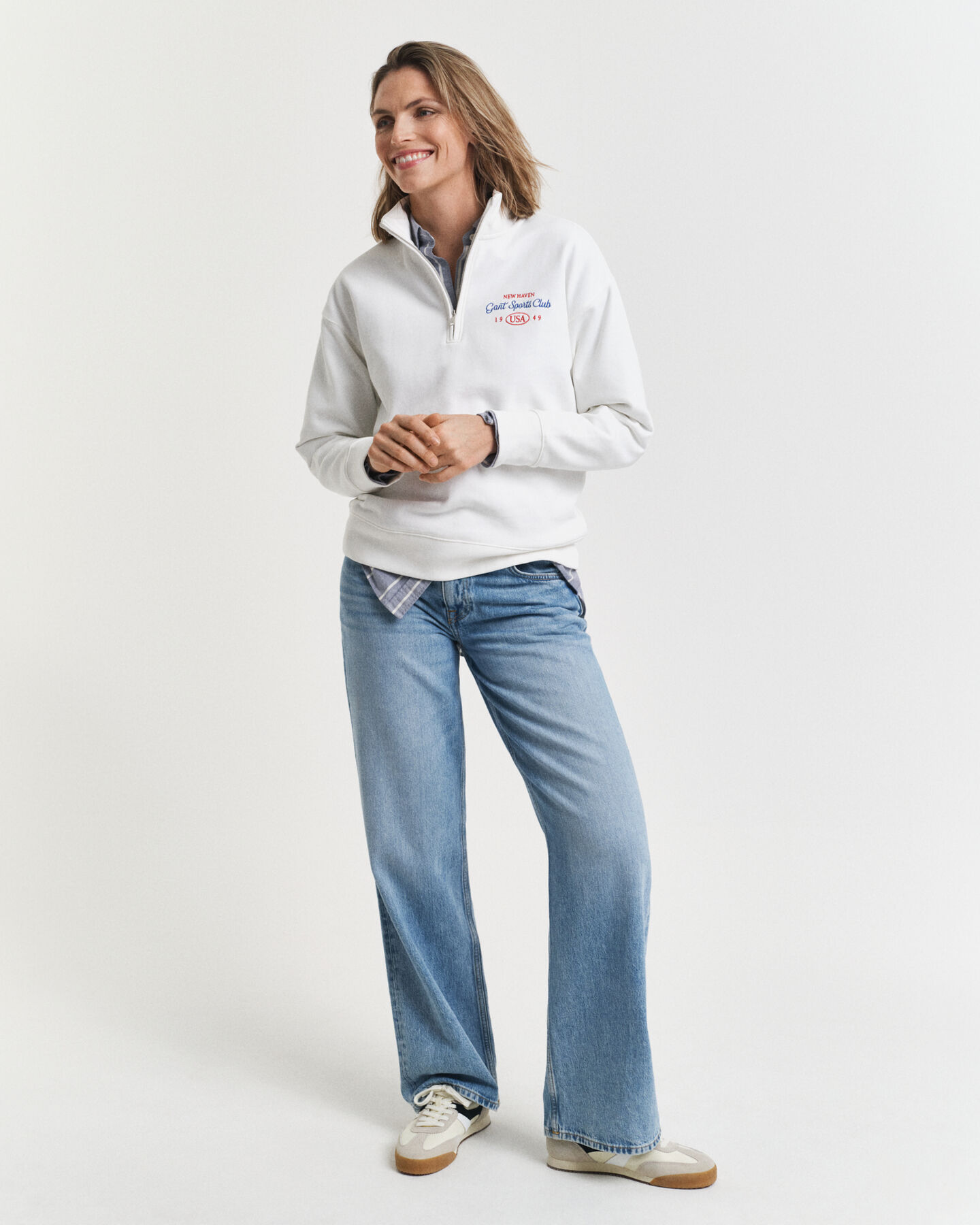 Sweatshirt med halv lynlås og grafik