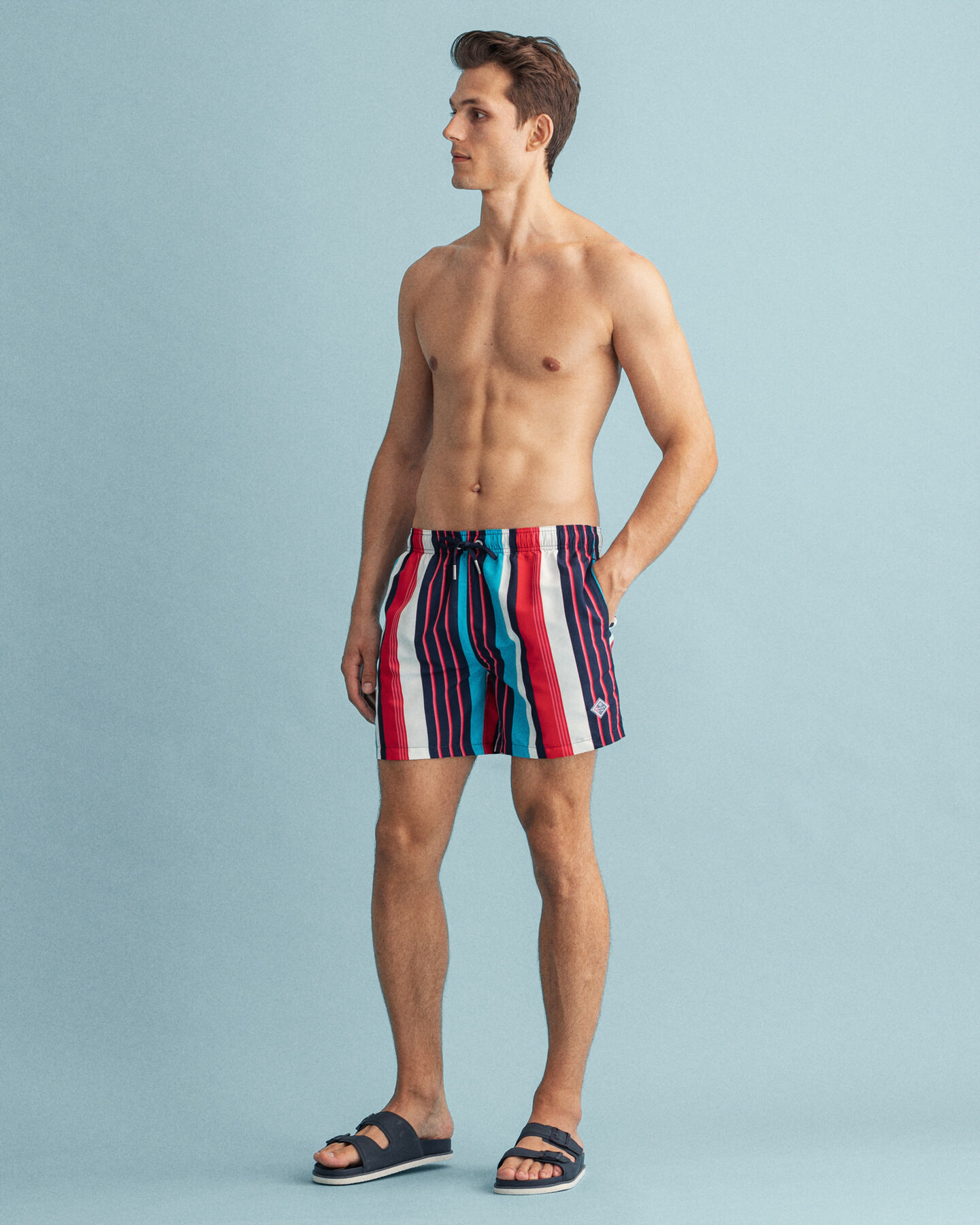 Classic fit badeshorts med stribet tryk