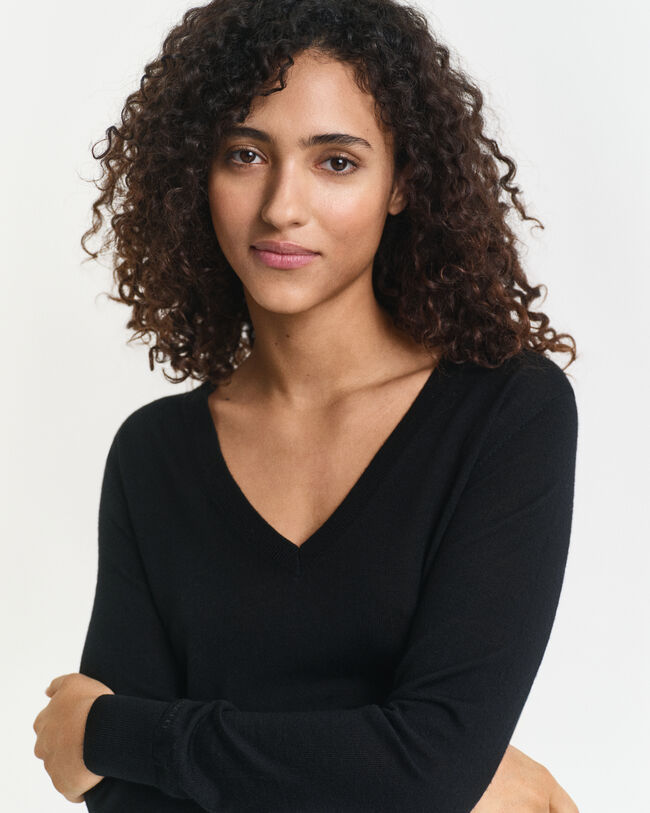 Sweater med V-hals sweater af ekstra fin merinould