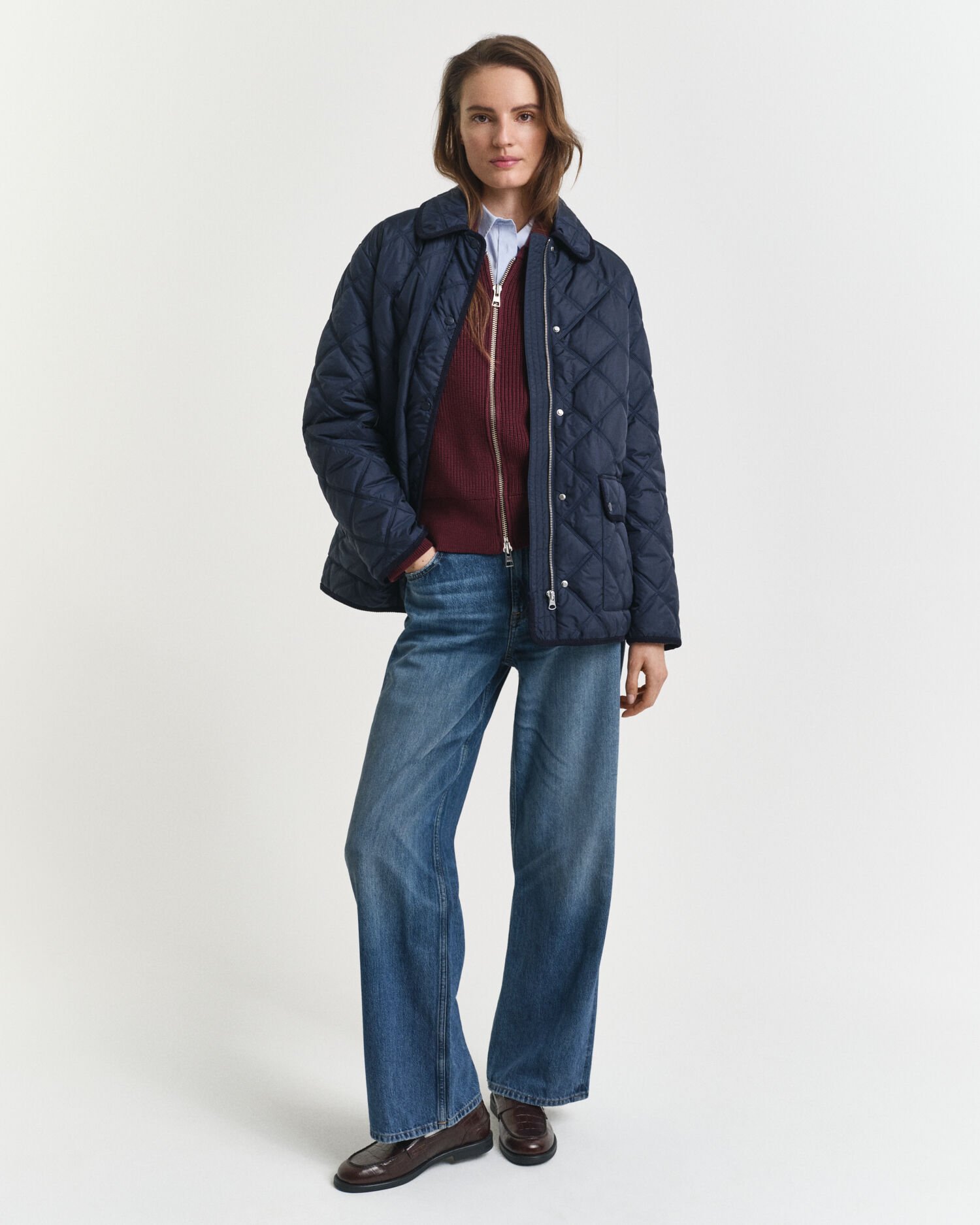 Quiltet jakke med kanter i jernbanefløjl