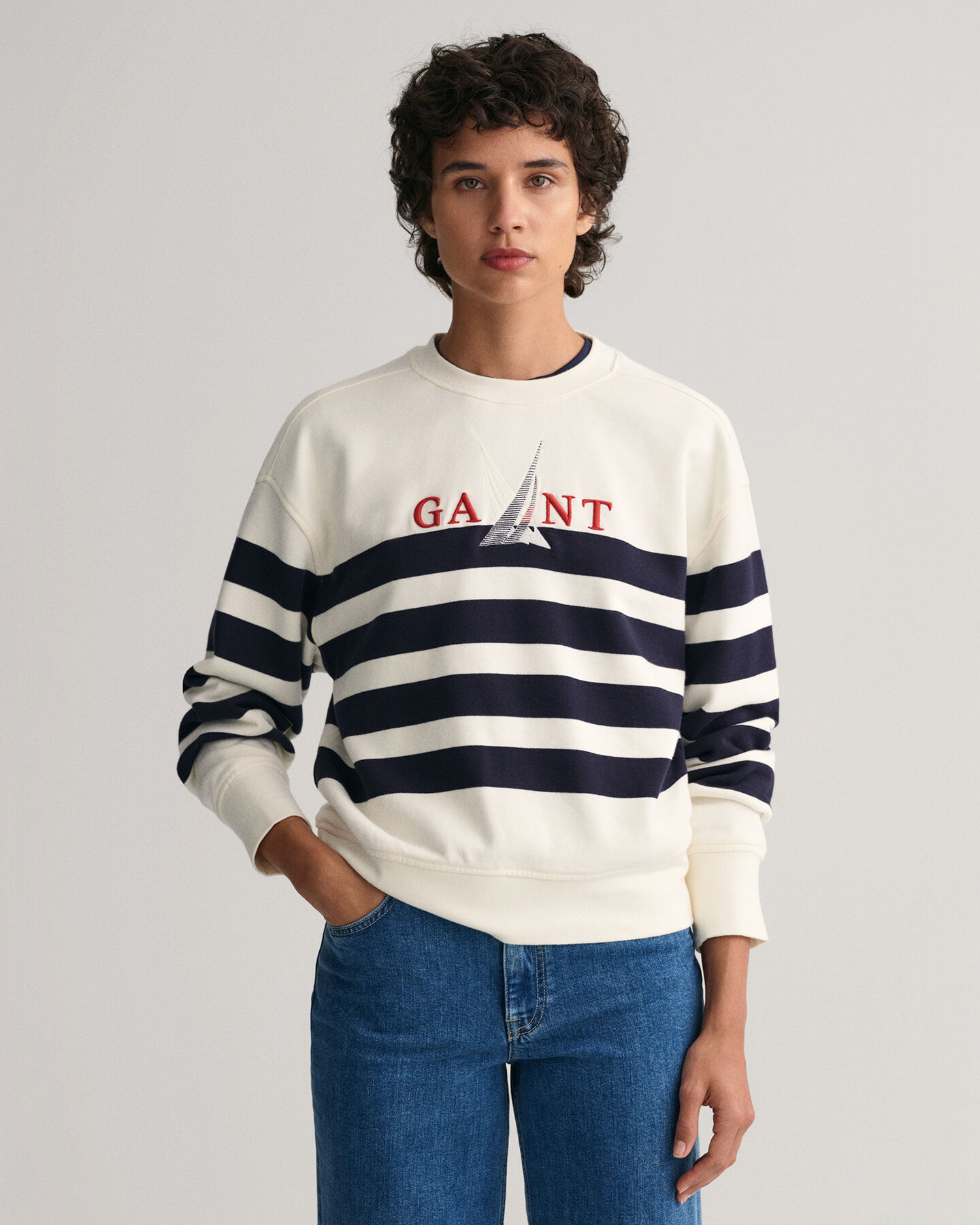 Sail Graphic stribet sweatshirt med crewneck