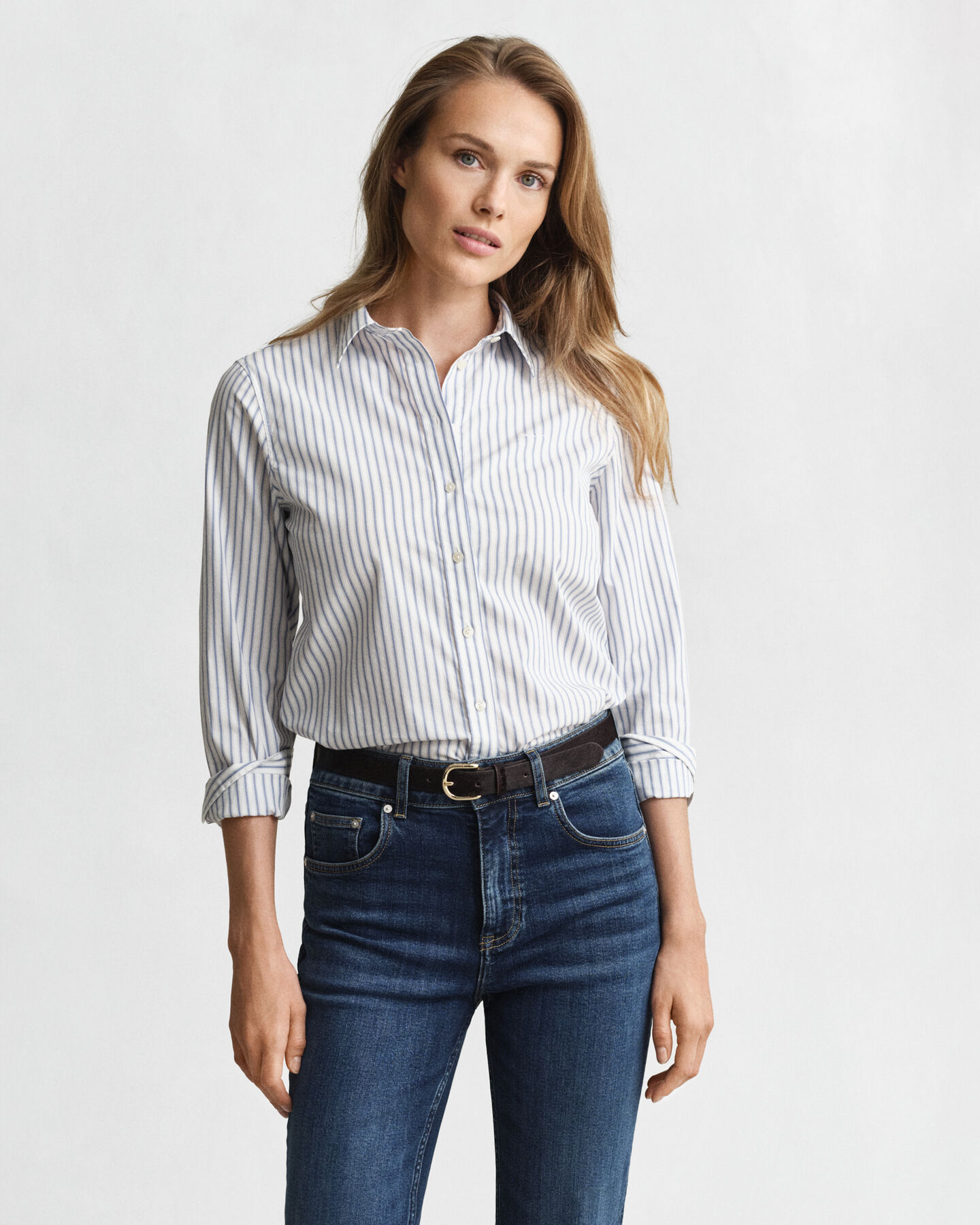 Regular fit poplin skjorte med striber