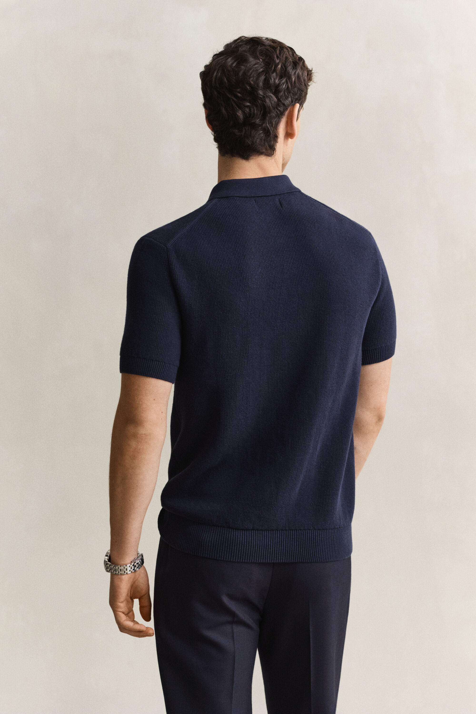 Ribstrikket polosweater i bomuld