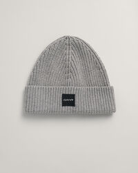 Ribstrikket beanie i bomuld