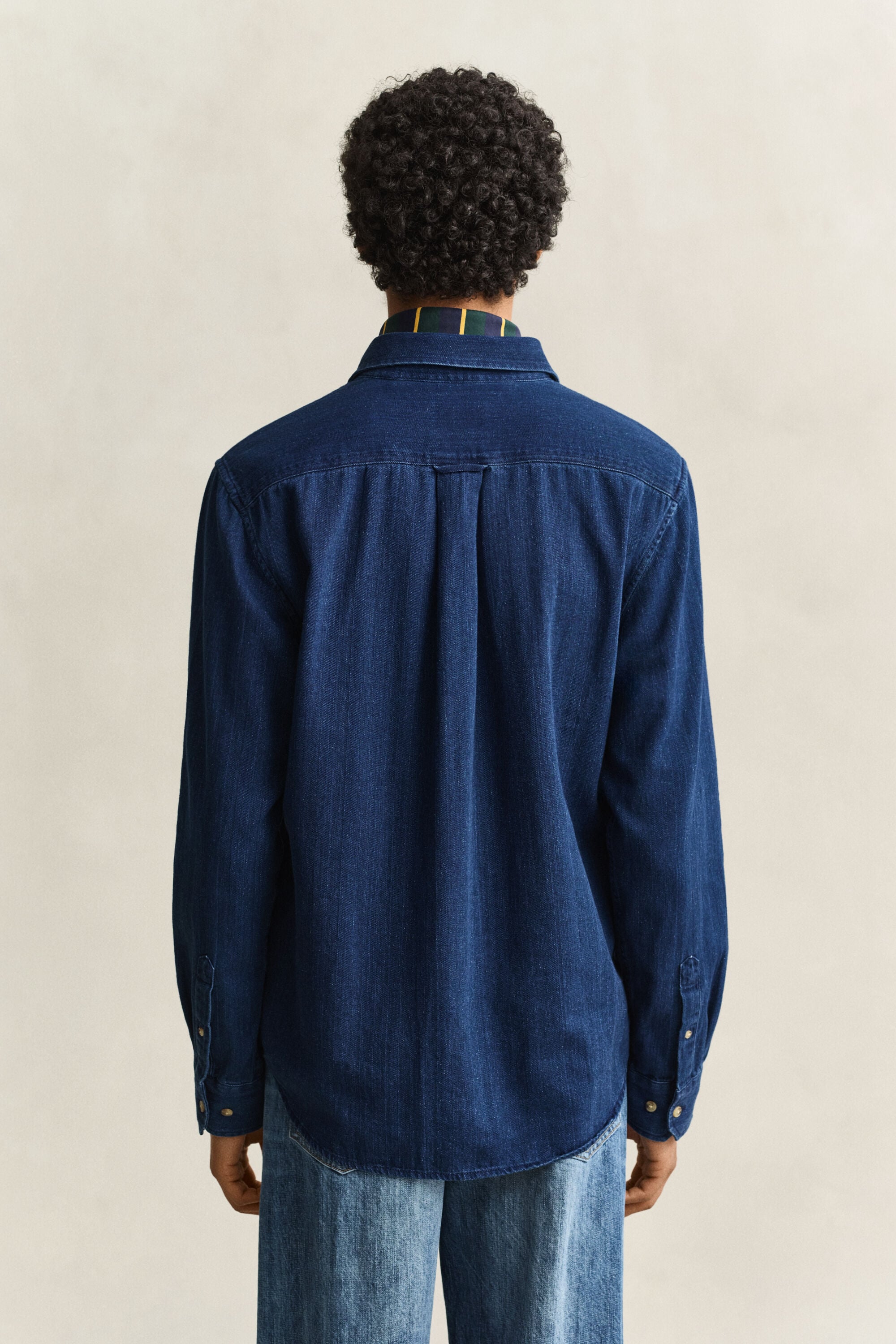 Indigo skjorte med sildebensmønster