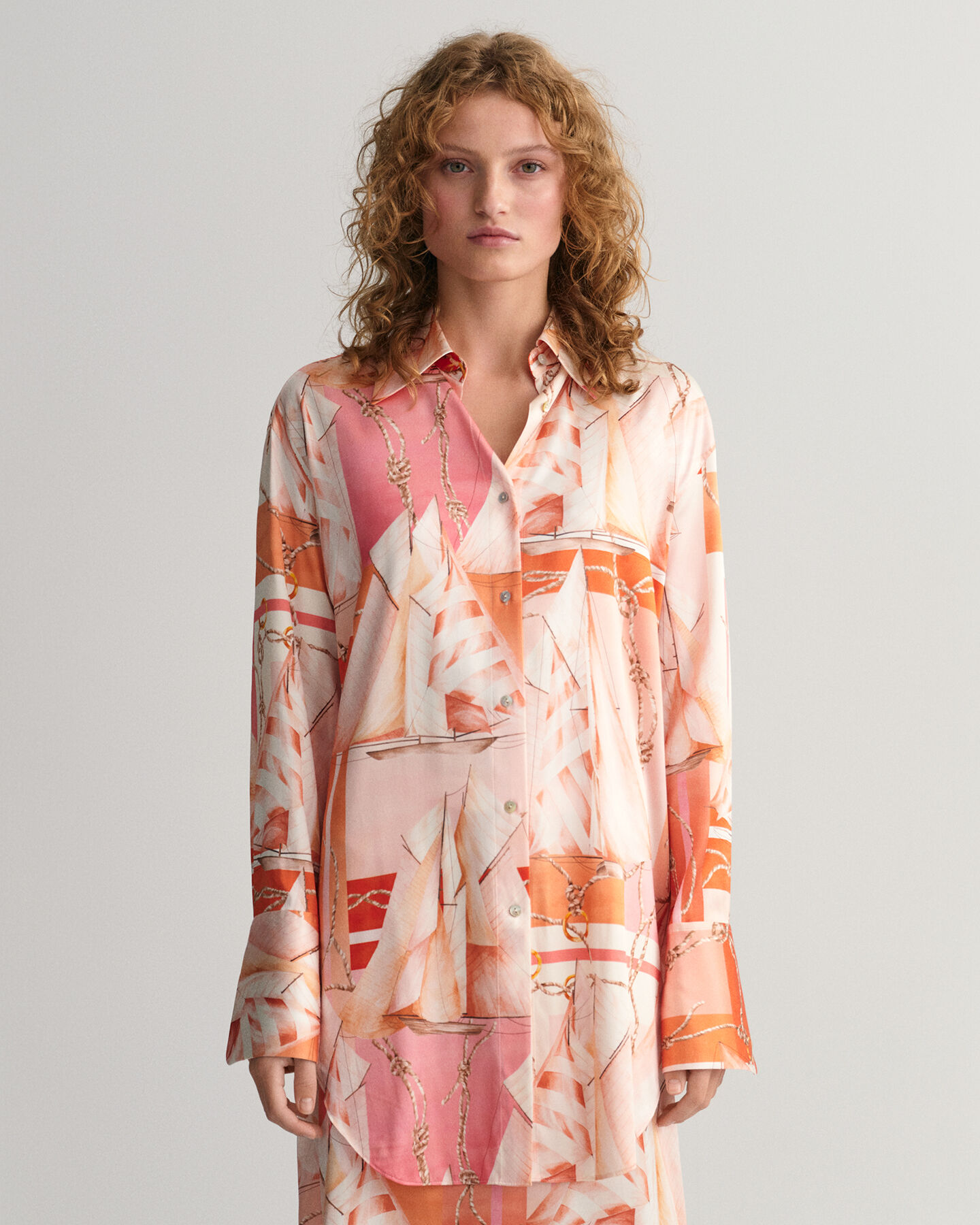 Relaxed fit silkeskjorte med Sailing-tryk