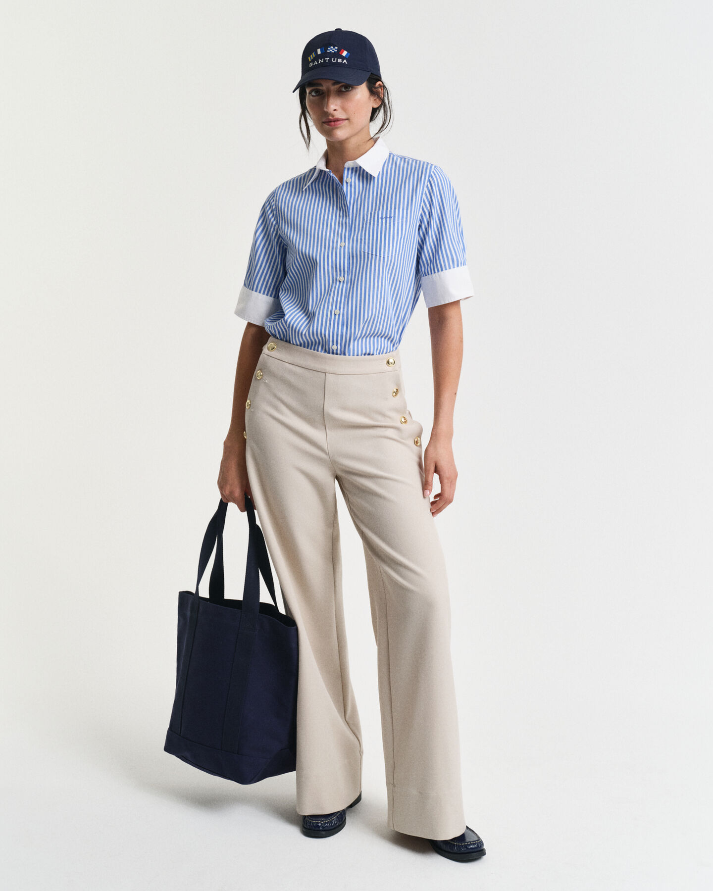 Regular fit stribet skjorte med kontrastfarver