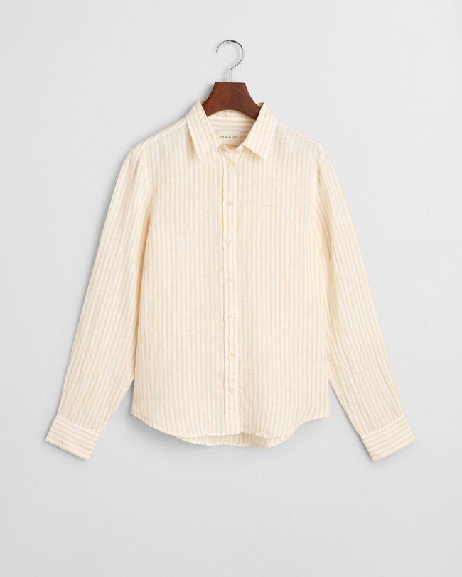 Regular fit stribet skjorte af hør