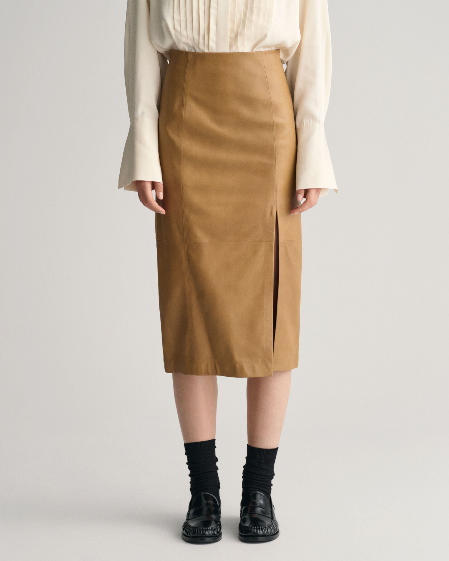 Pencil-nederdel af læder