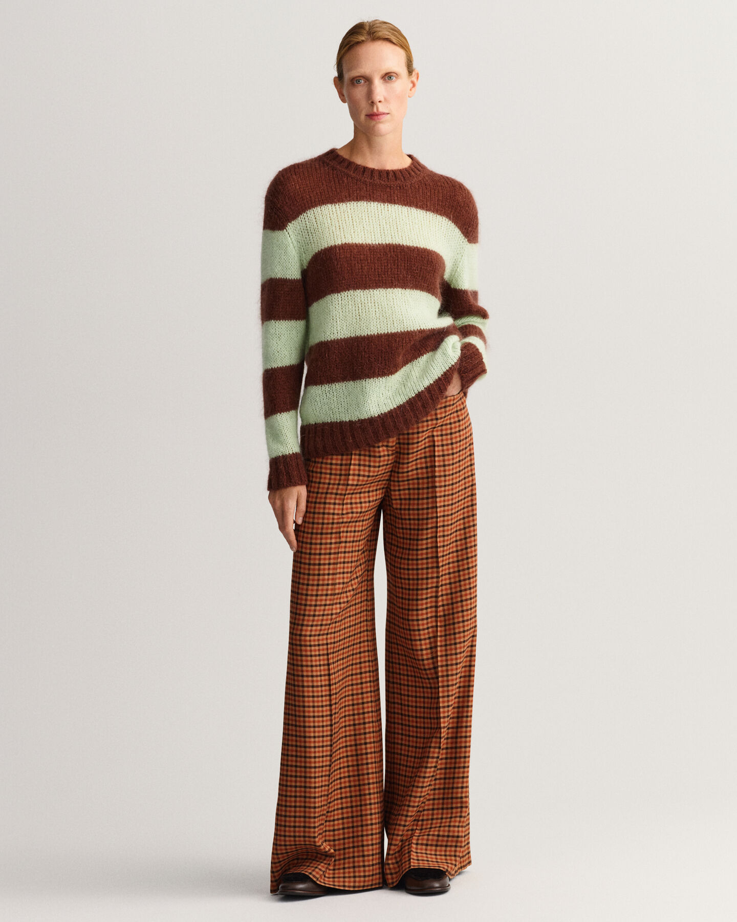 Mohair crewneck sweater med striber