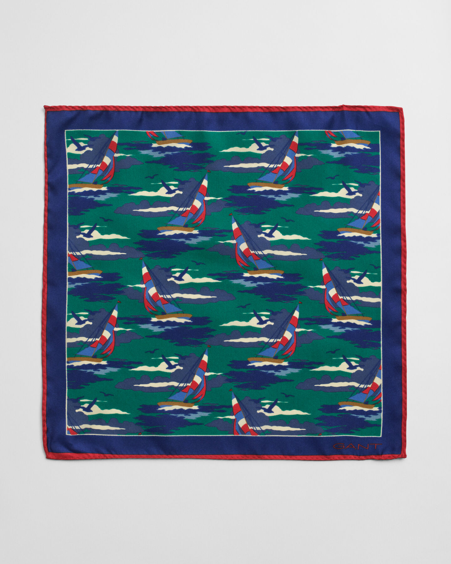 Lommetørklæde af silke med sejlads-tryk