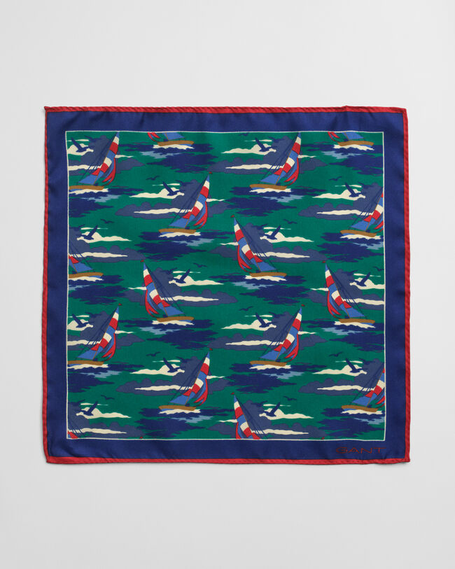 Lommetørklæde af silke med sejlads-tryk