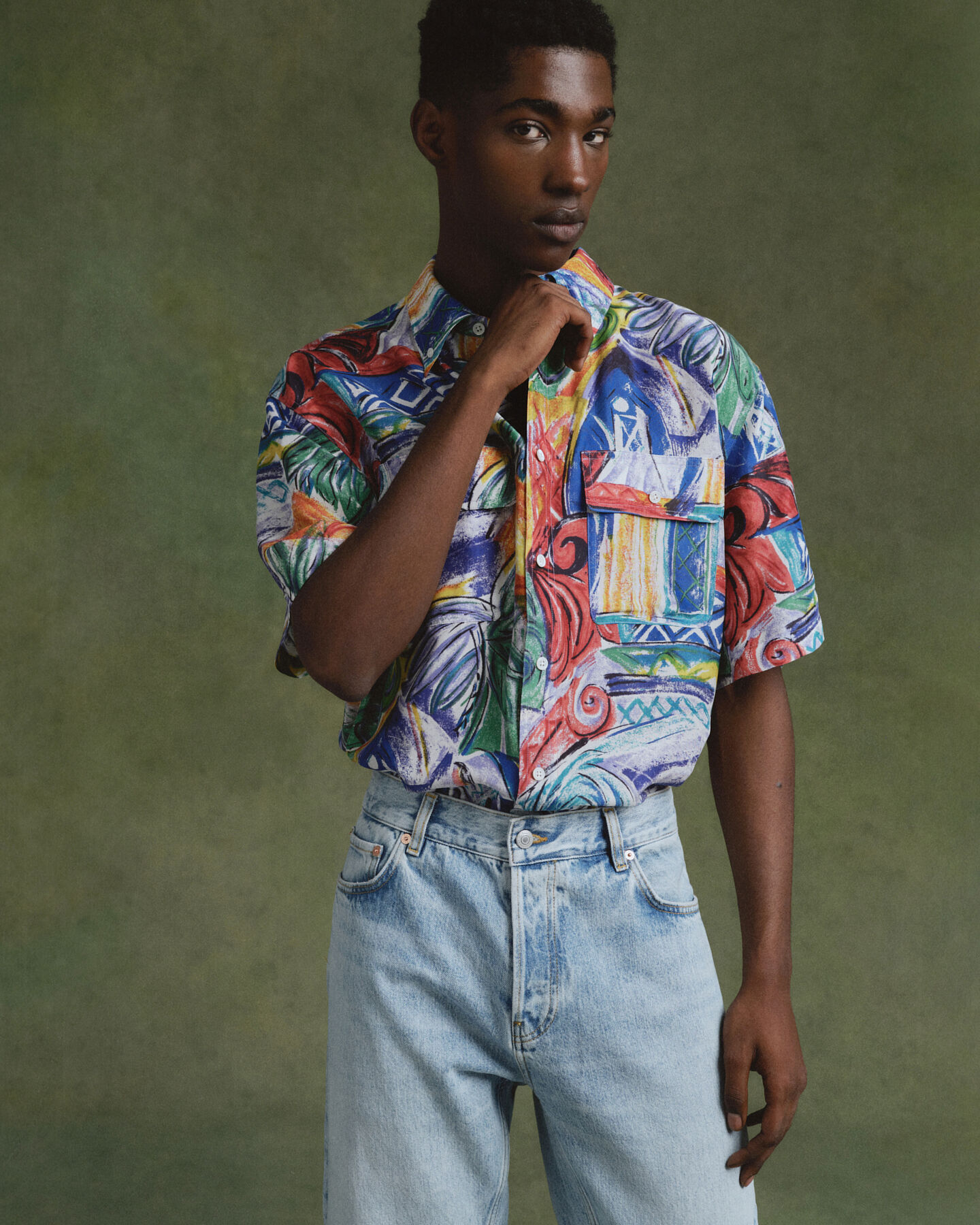 Relaxed fit silkeskjorte med tryk