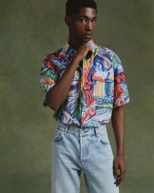 Relaxed fit silkeskjorte med tryk