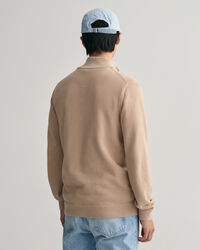 Cardigan af bomuldspiqu&eacute; med lynl&aring;s