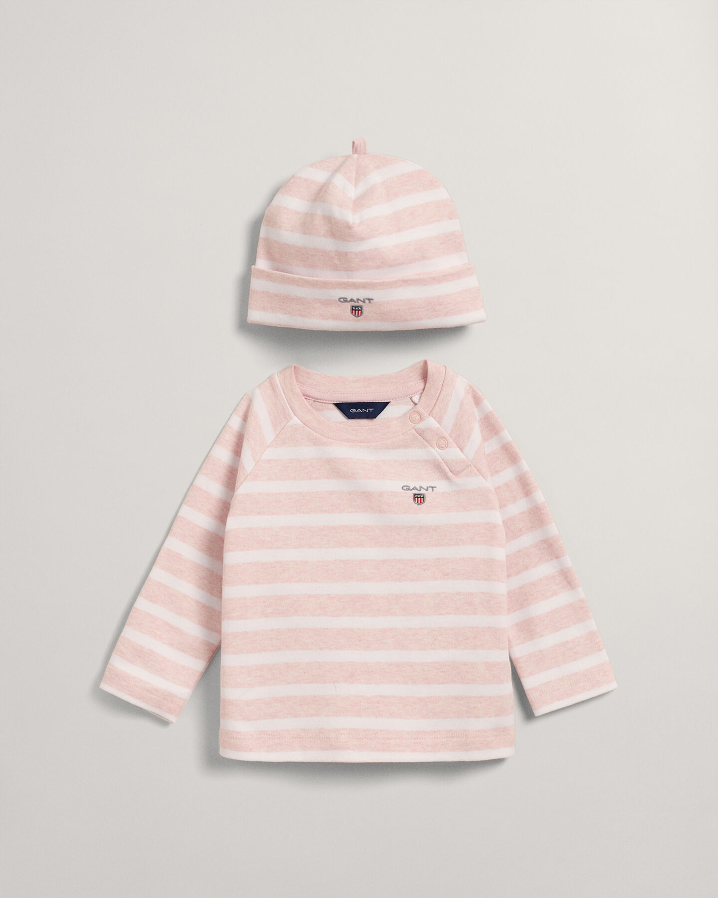 Baby stribet top og beanie
