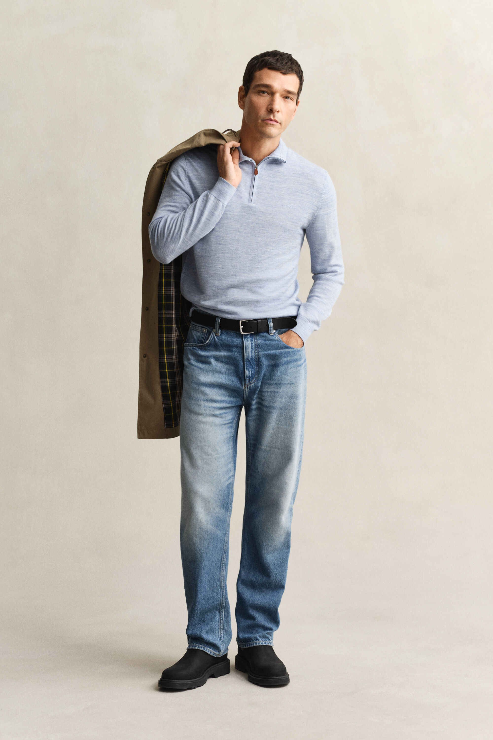 Sweater med halv lynlås i ekstra fin merinould