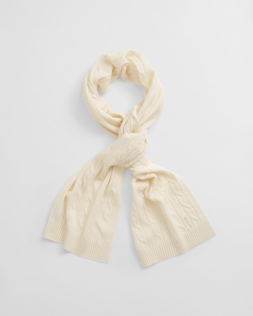 Kabelstrikket halstørklæde i uld