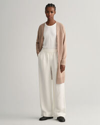 Lang cardigan i hørblanding med V-hals