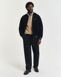 Kabelstrikket sweater af bomuld med halv lynlås