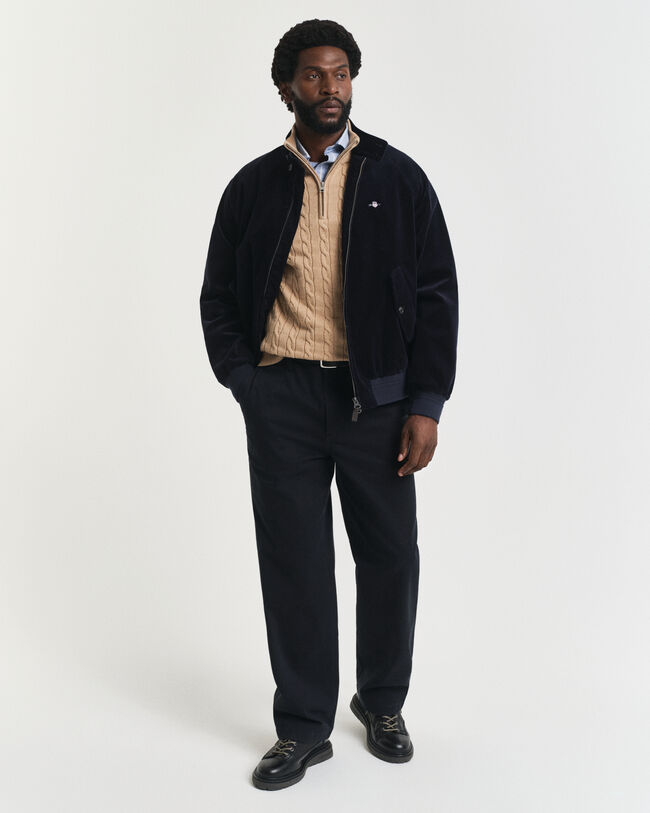 Kabelstrikket sweater af bomuld med halv lynlås