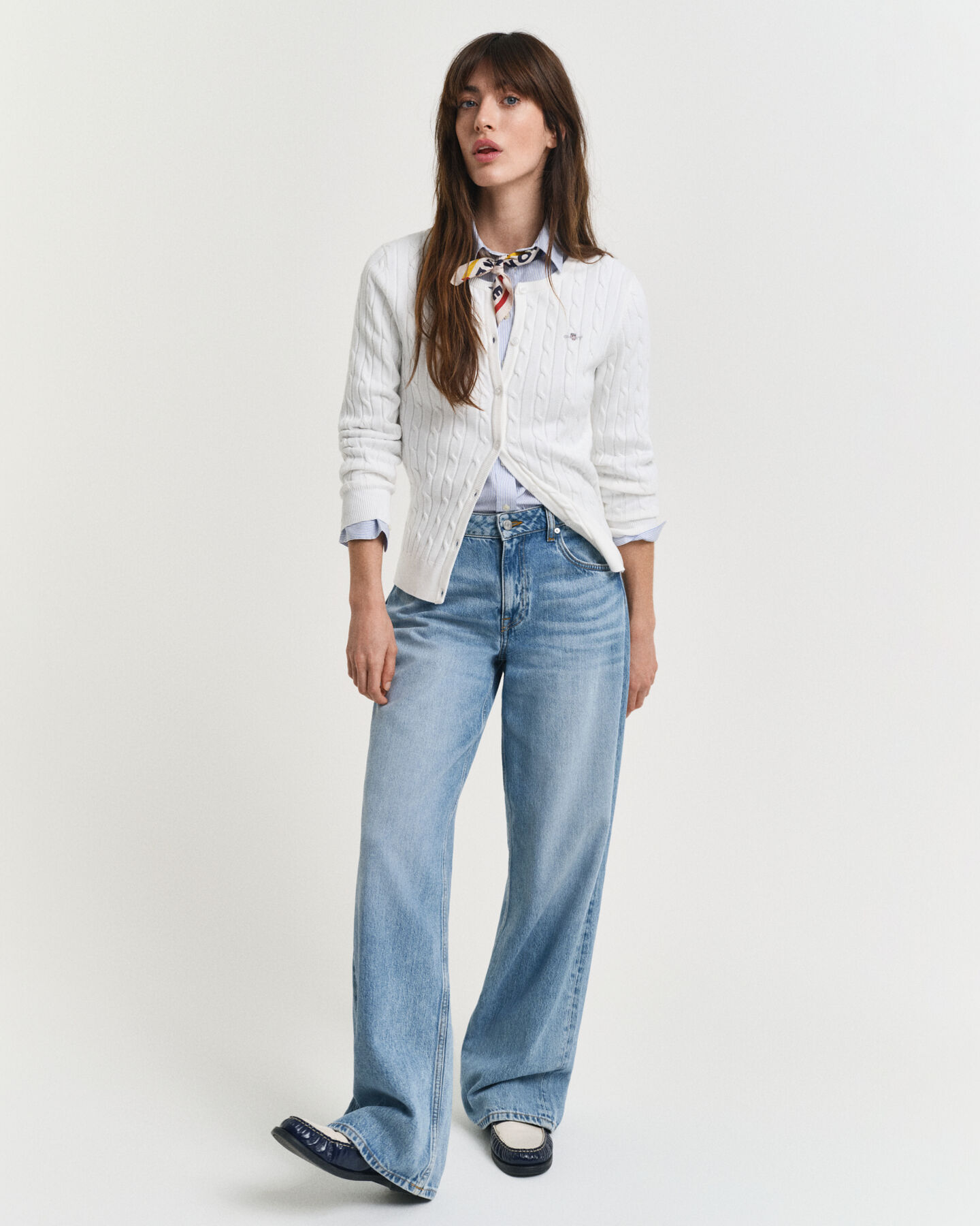 Cardigan af strækbomuld med kabelstrik