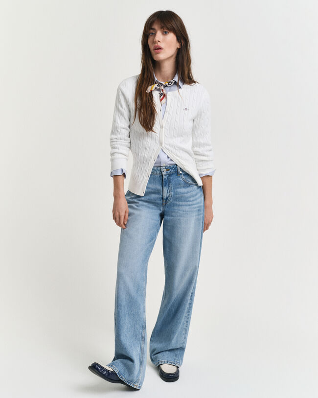 Cardigan af strækbomuld med kabelstrik