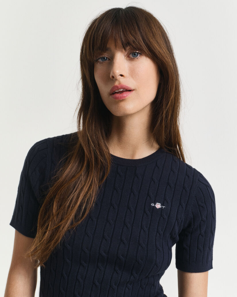 Sweater af strækbomuld med kabelstrik