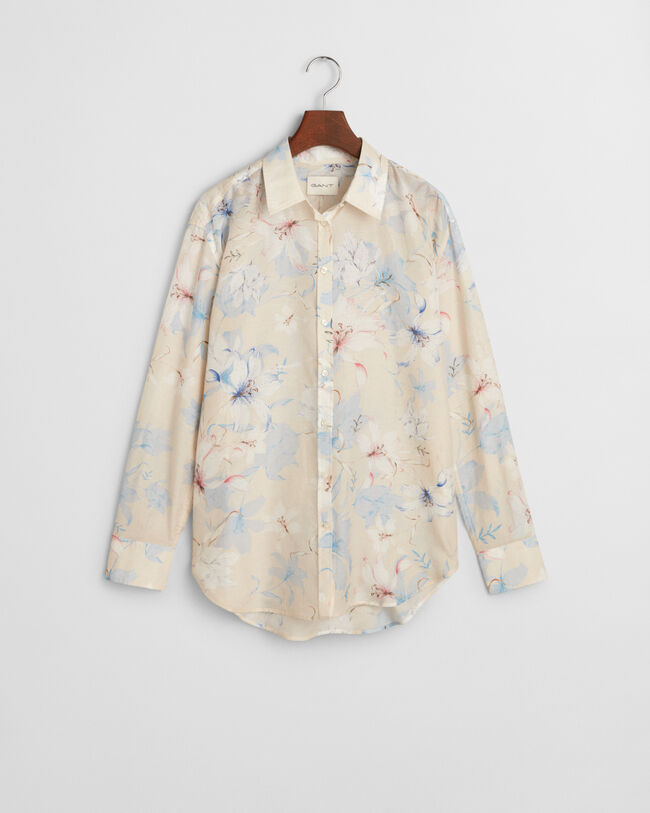 Relaxed fit bomuldssilkeskjorte med blomstertryk