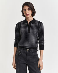 Polo sweater i houndstooth jacquard