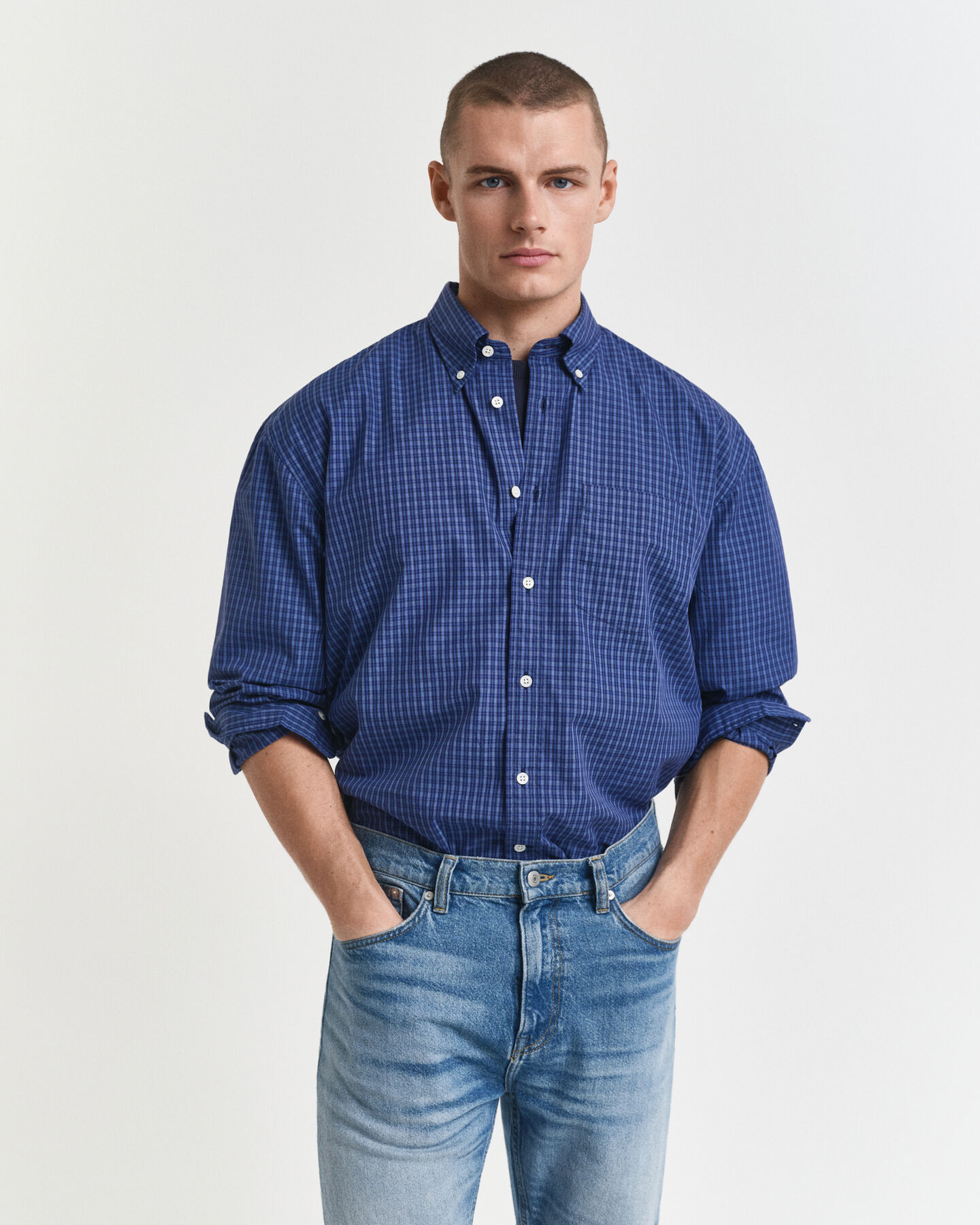 Oversize poplinskjorte med mikrotern