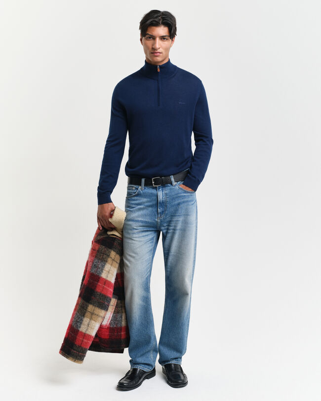 Sweater med halv lynlås i ekstra fin merinould