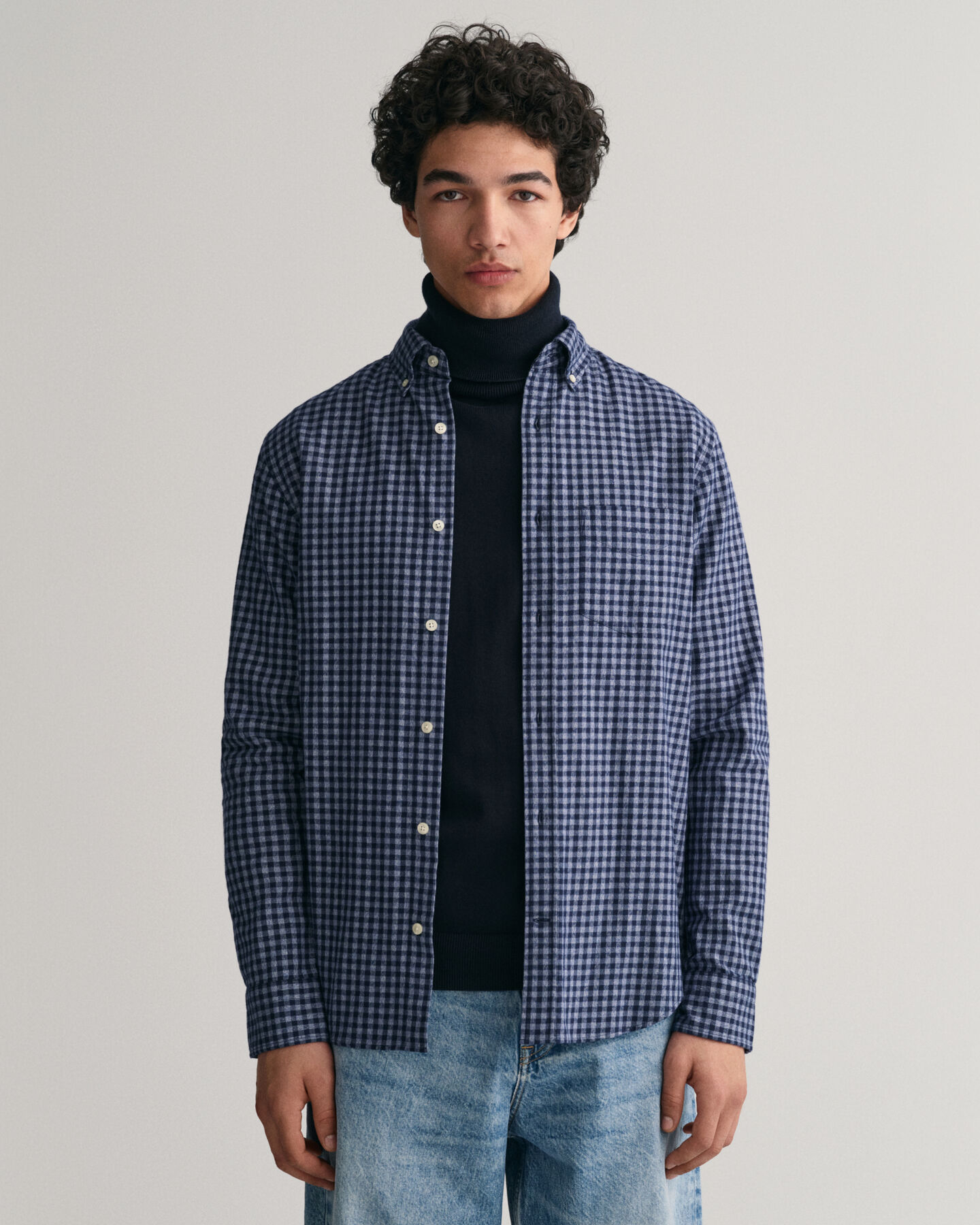 Regular fit gingham-skjorte med jasp&eacute;-garn
