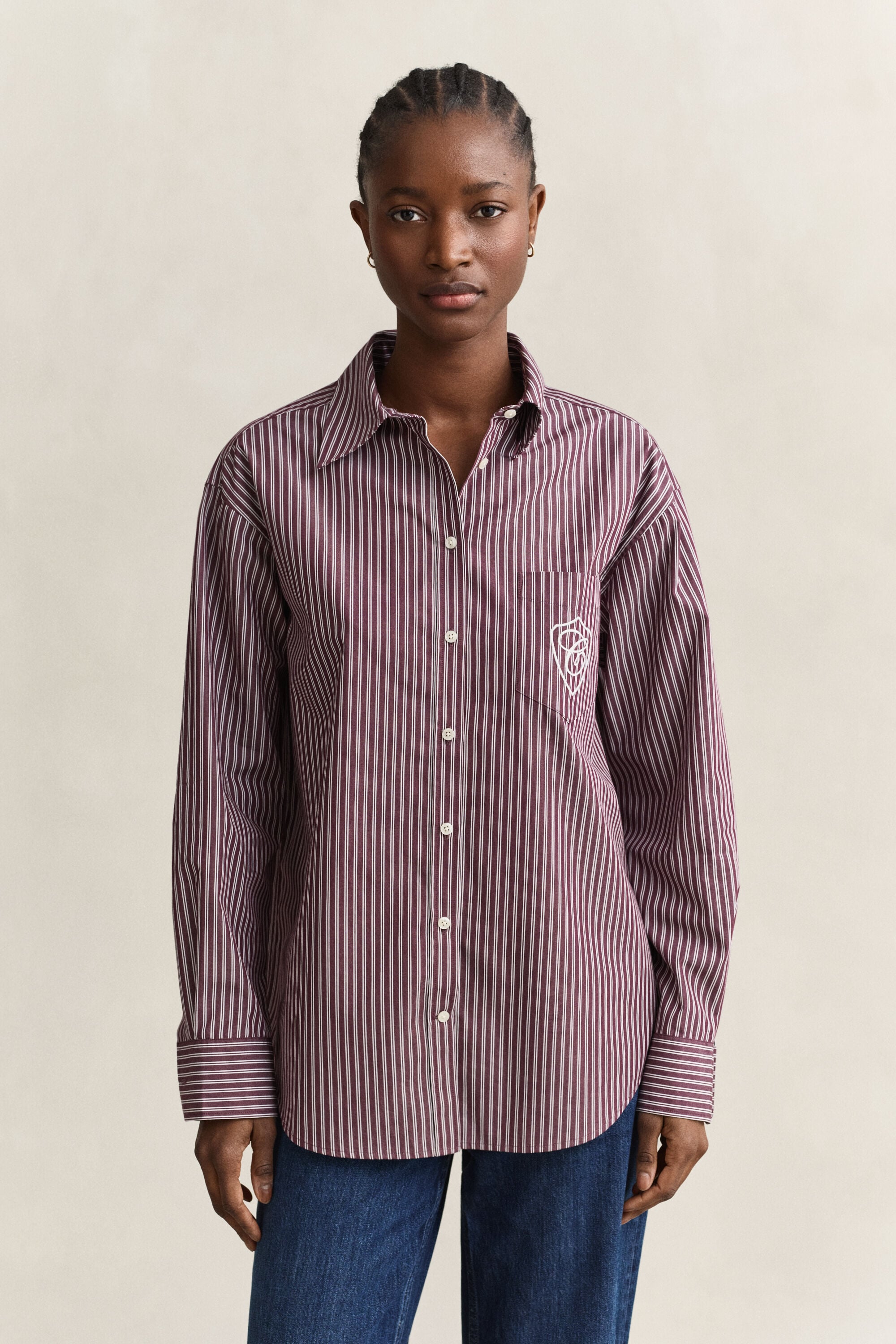 Relaxed fit stribet klassisk poplin-skjorte