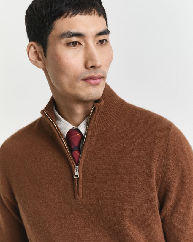 Kashmir sweater med halv lynlås