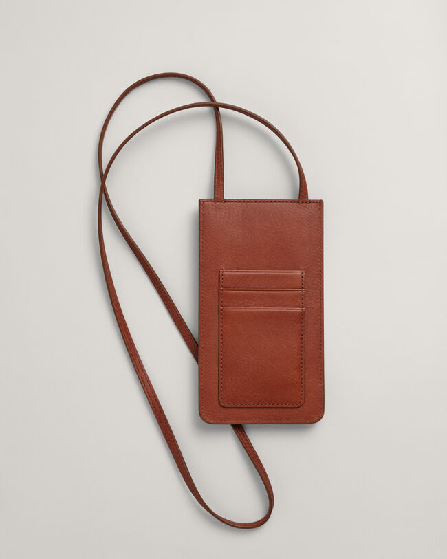 Mobiltaske af l&aelig;der