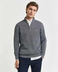 Bomuldspiqué sweater med halv lynlås