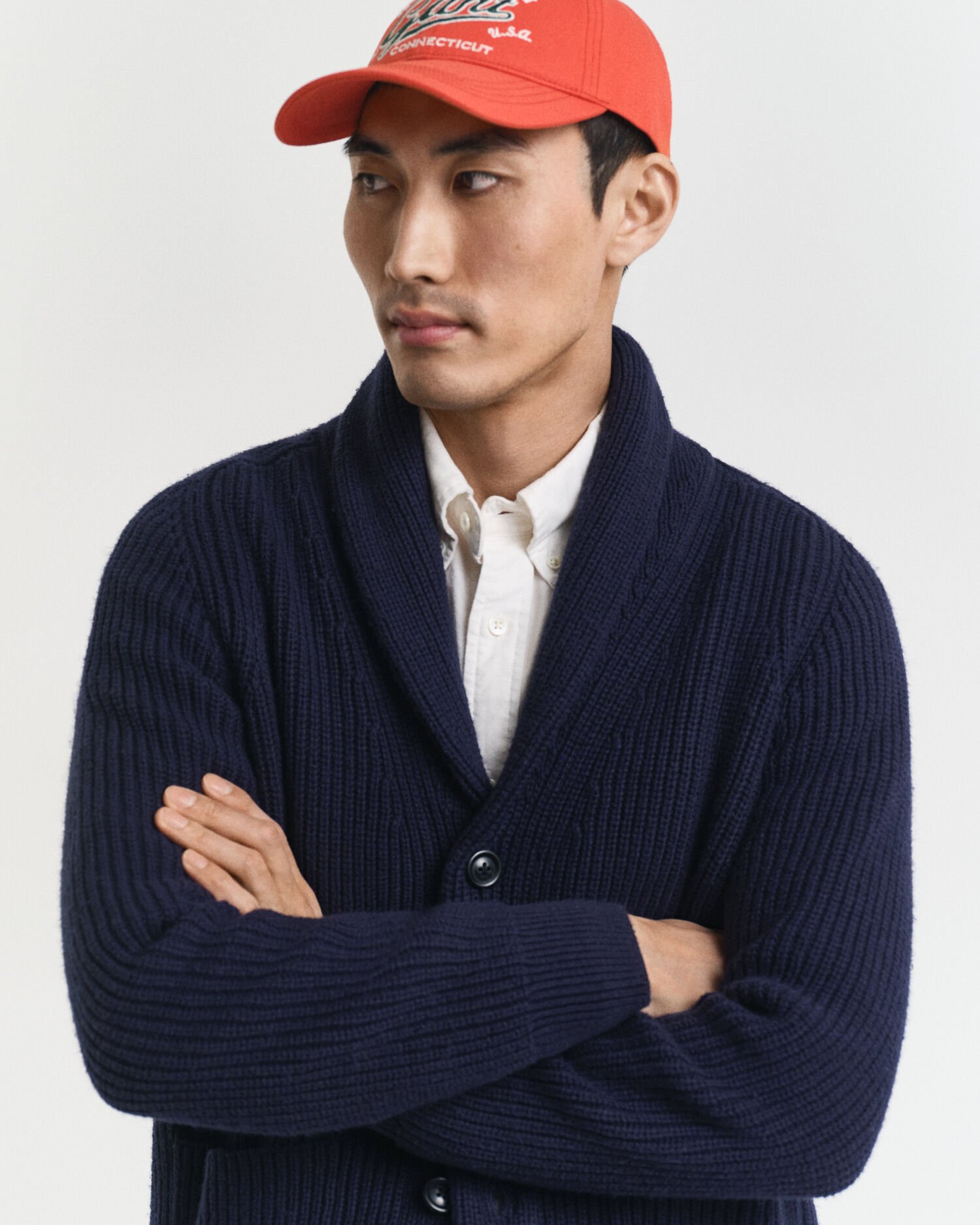 Cardigan med sjalskrave i uldblanding