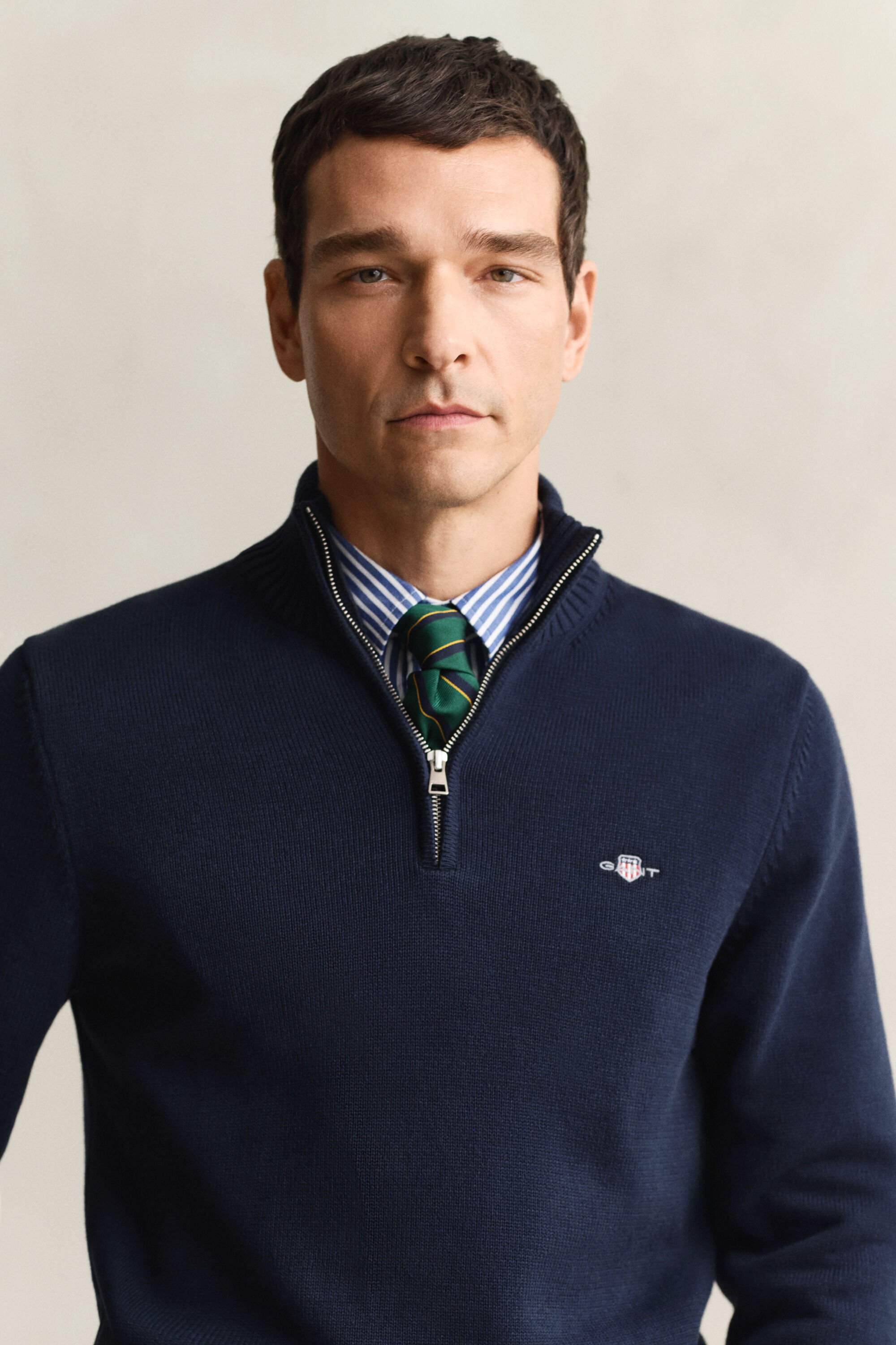 Afslappet sweater i bomuld med halv lynlås